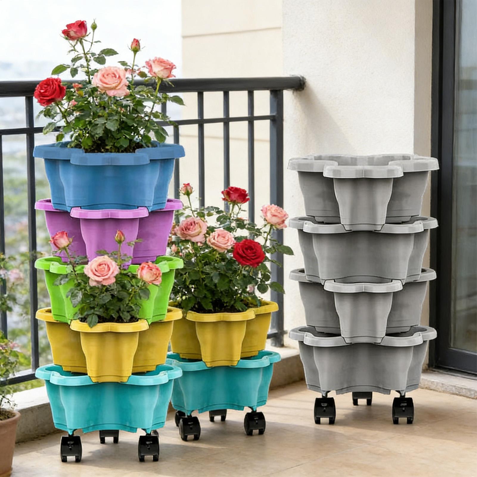 Vertical Planter Tower - Multi-layer Plastic Flower Pot with Movable