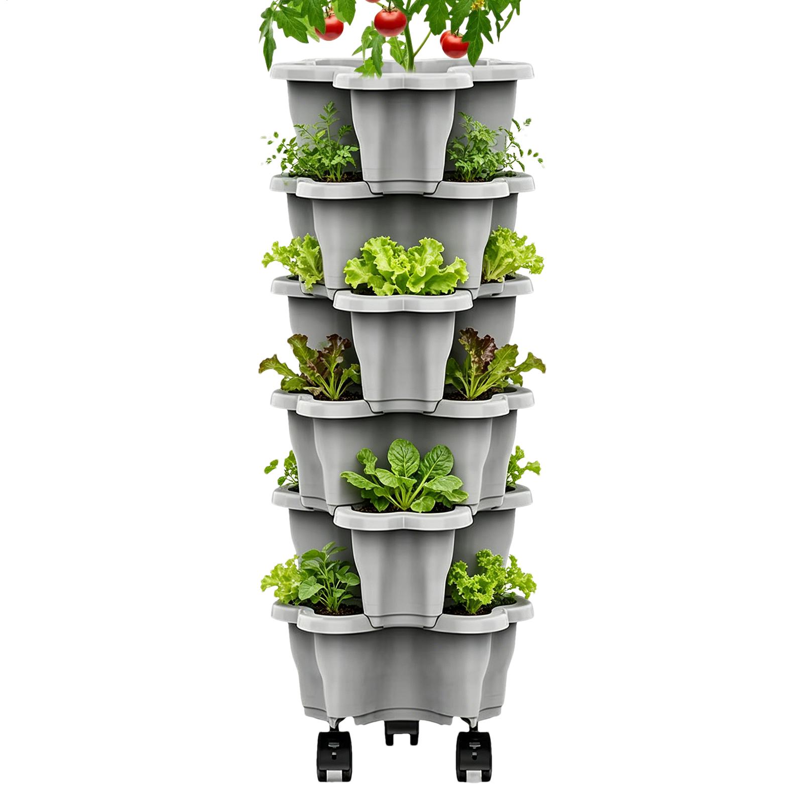 Vertical Planter Tower - 6-Tier Plastic Stackable Vertical Flower Pot