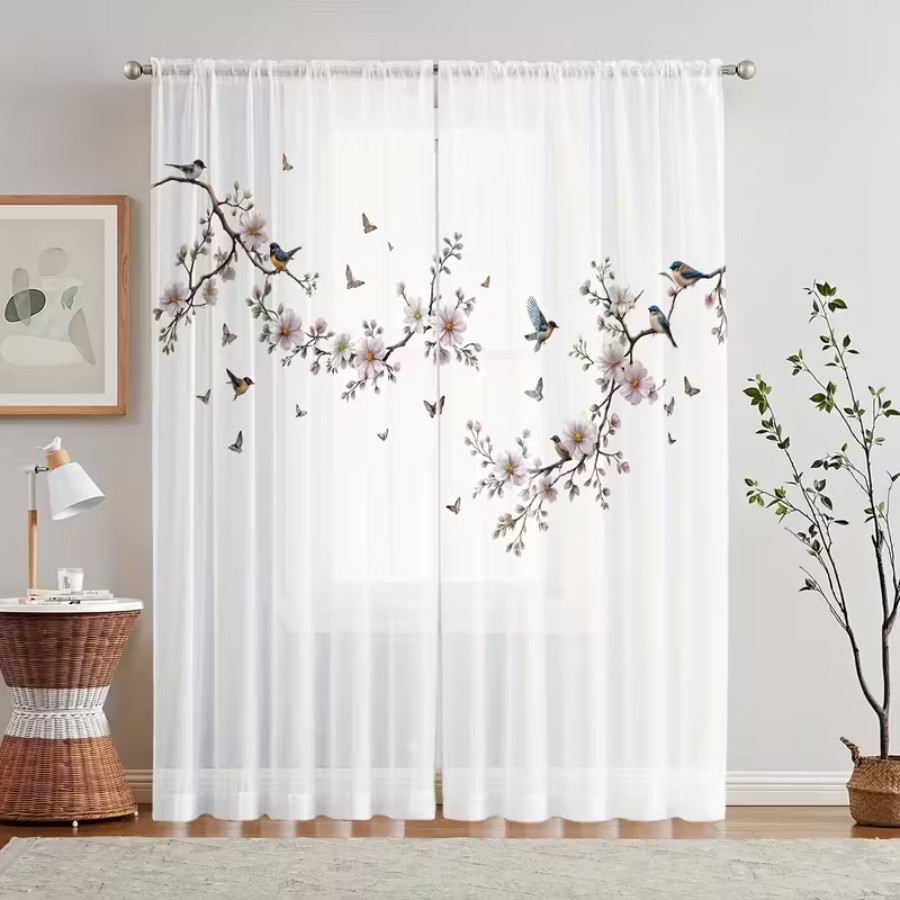 2PCS Digital Print Sheer Curta - огляд і ціна Smart Garden In Home