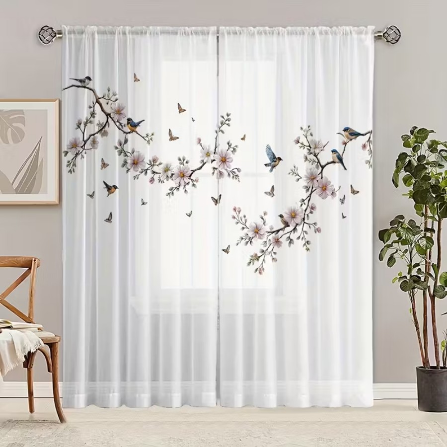 2PCS Digital Print Sheer Curta - огляд і ціна Smart Garden In Home