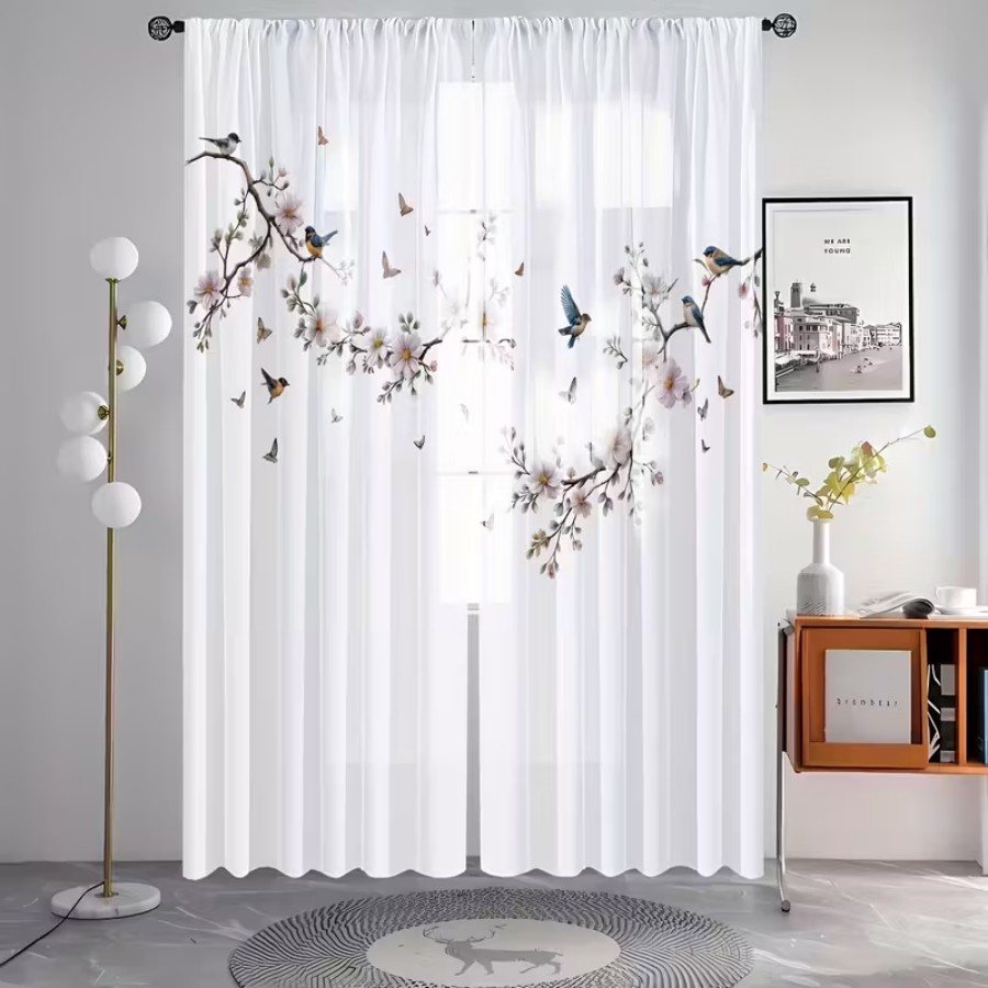 2PCS Digital Print Sheer Curta - огляд і ціна Smart Garden In Home